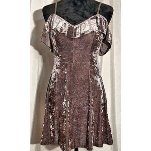 American Eagle Brown Brushed Suede Dress, Off Shoulder Ruffle, XS